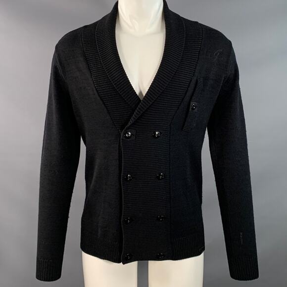 G-STAR Size M Black Cotton Wool Blend Knit Double Breasted Buttoned Cardigan - Picture 1 of 10